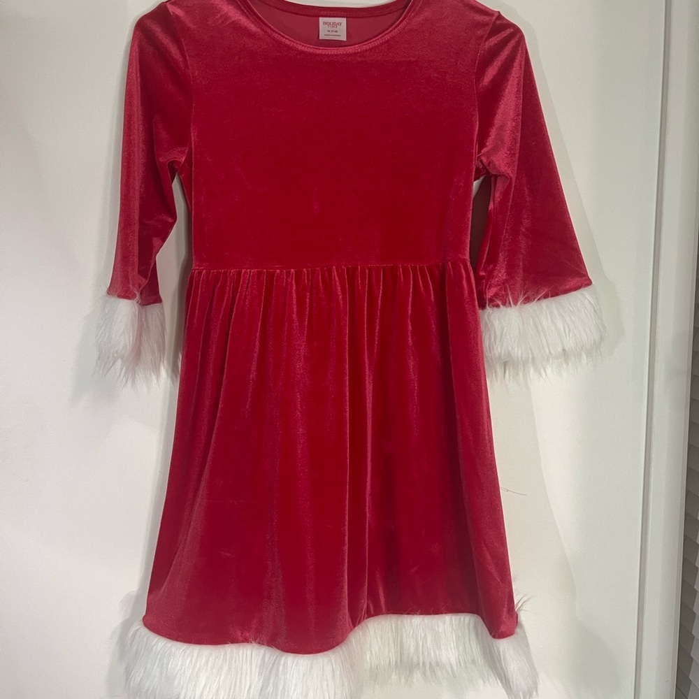 Holiday Time Red Velvet Kids Dress with White Trim - Picture 3 of 6